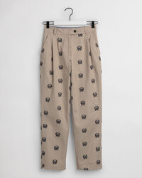 Geplooide chino met hoge taille en Crest-borduursel