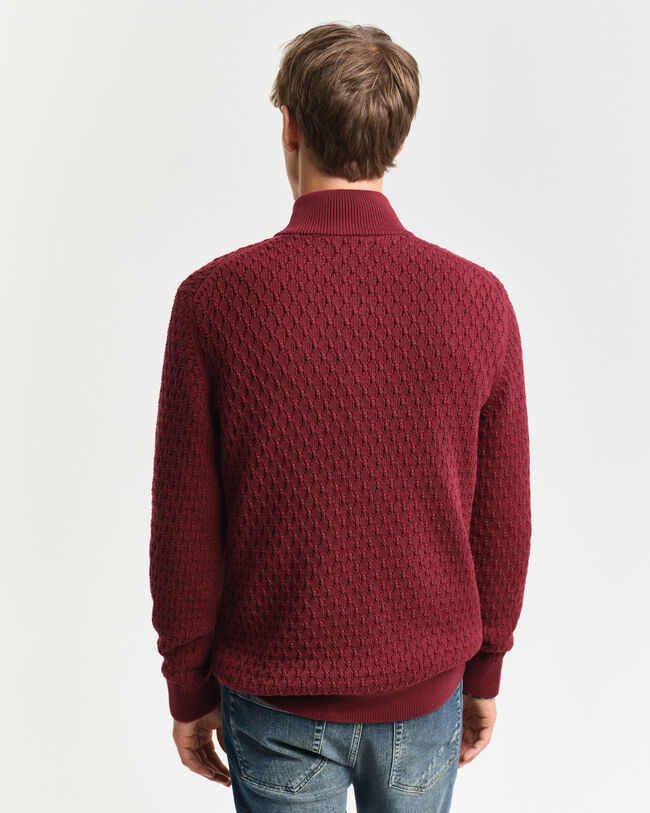Katoenen Textured sweater met korte rits