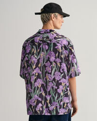 Relaxed Fit Iris-print overhemd met korte mouwen van linnen en lyocell
