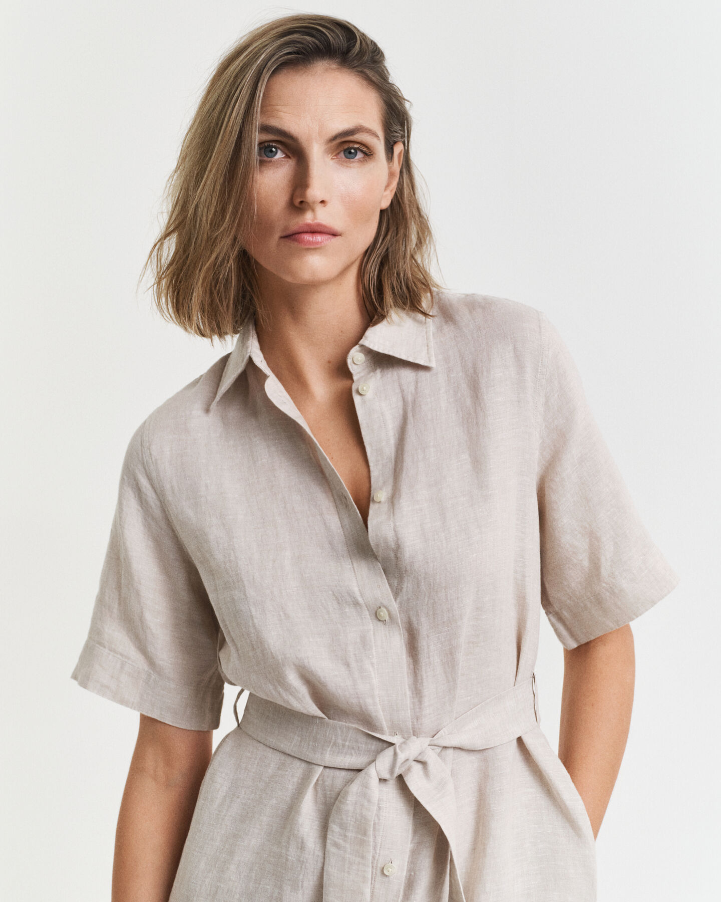 Linnen overhemdjurk met korte mouwen