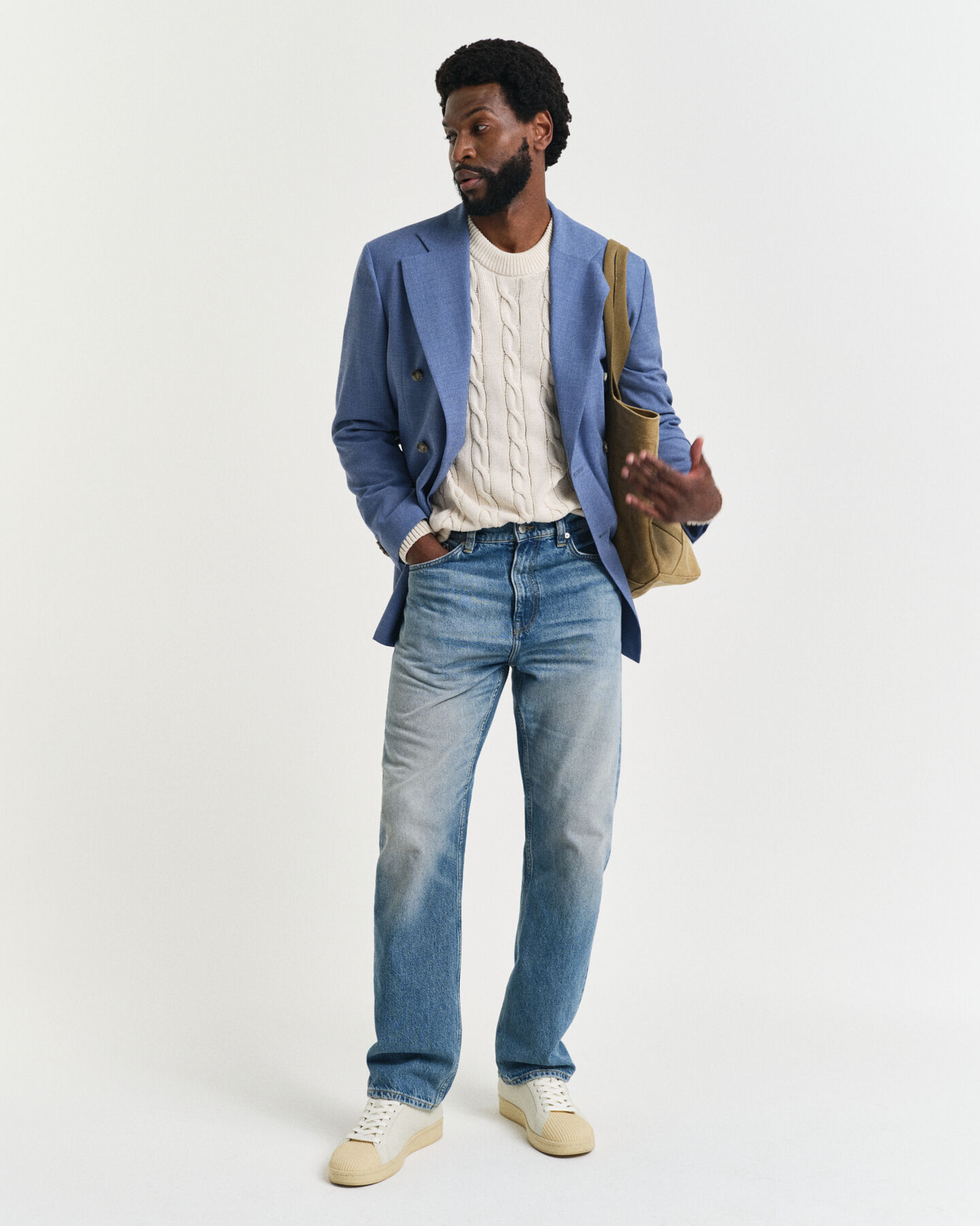 Regular Fit kostuumjasje van moulinéwol