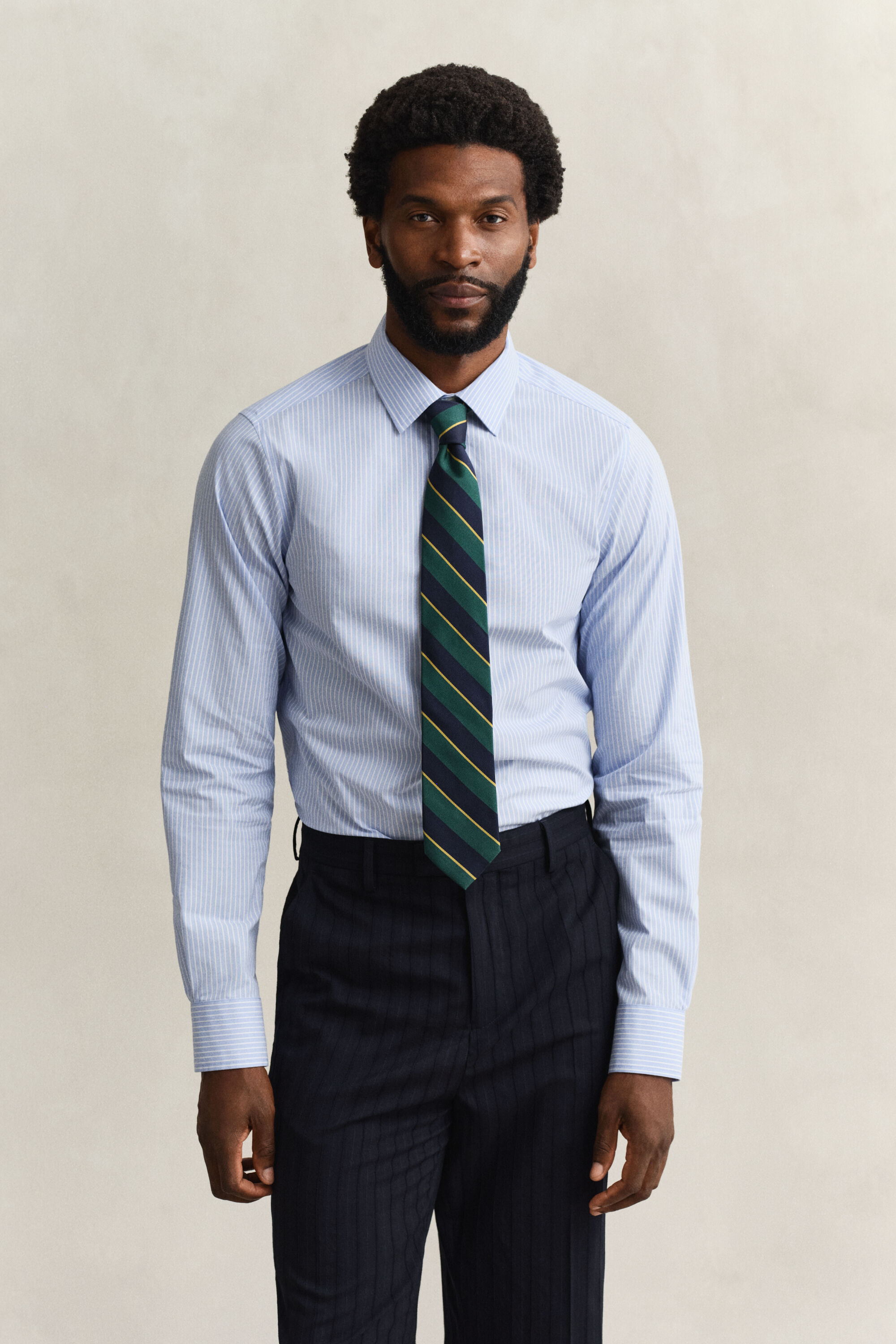 Gestreept overoverhemd van stretchpoplin