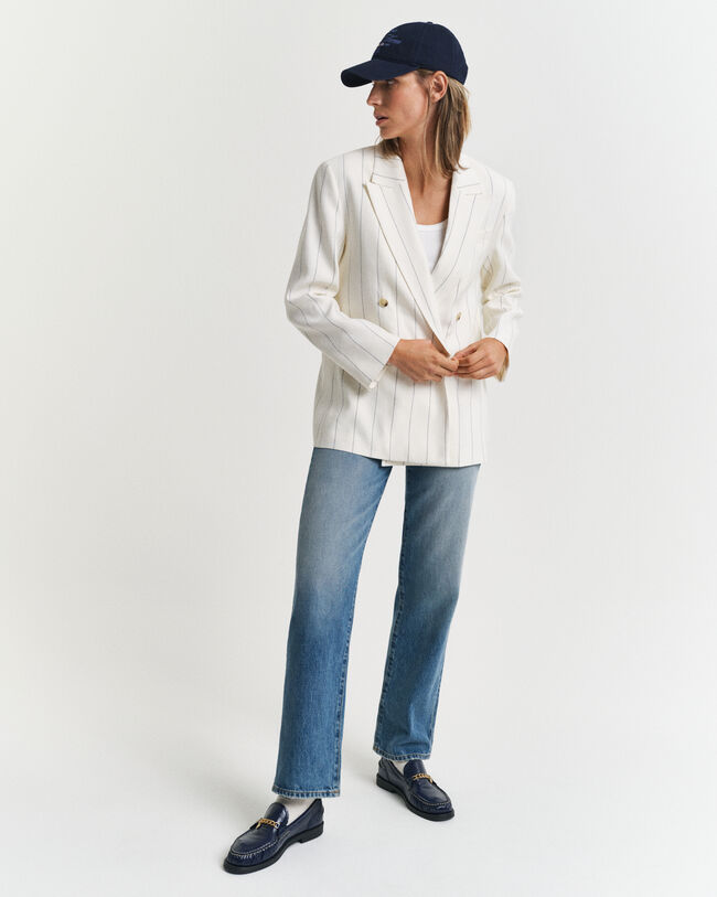 Linnen Club Blazer met krijtstreep