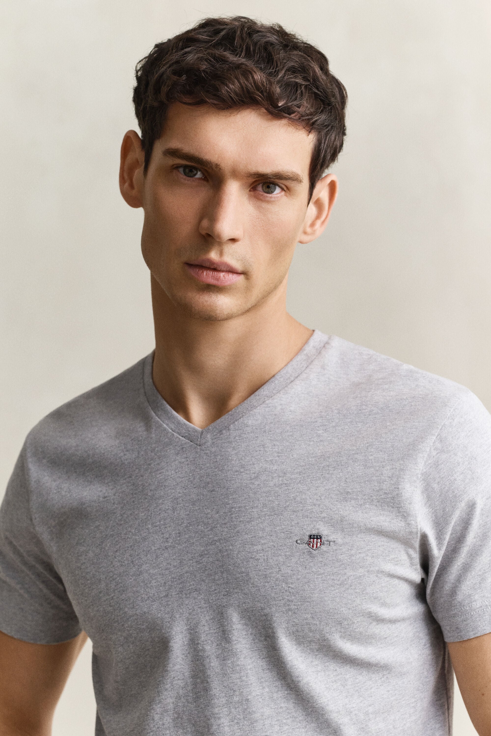 Slim Fit Shield T-shirt met V-hals