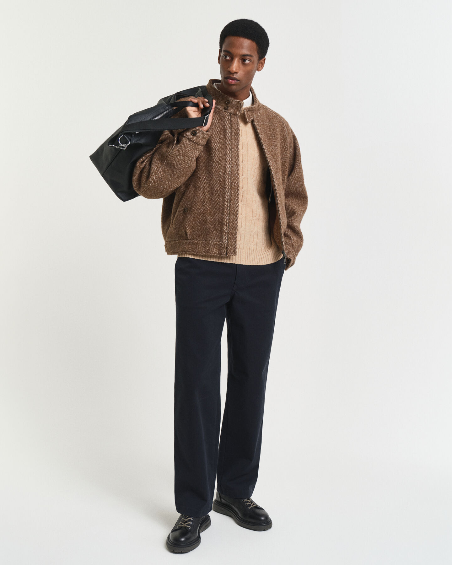 Lamswollen kabeltrui met ronde hals