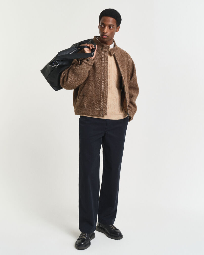 Lamswollen kabeltrui met ronde hals