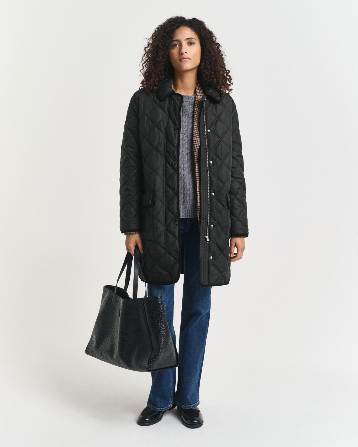 Gewatteerde jas met corduroy details