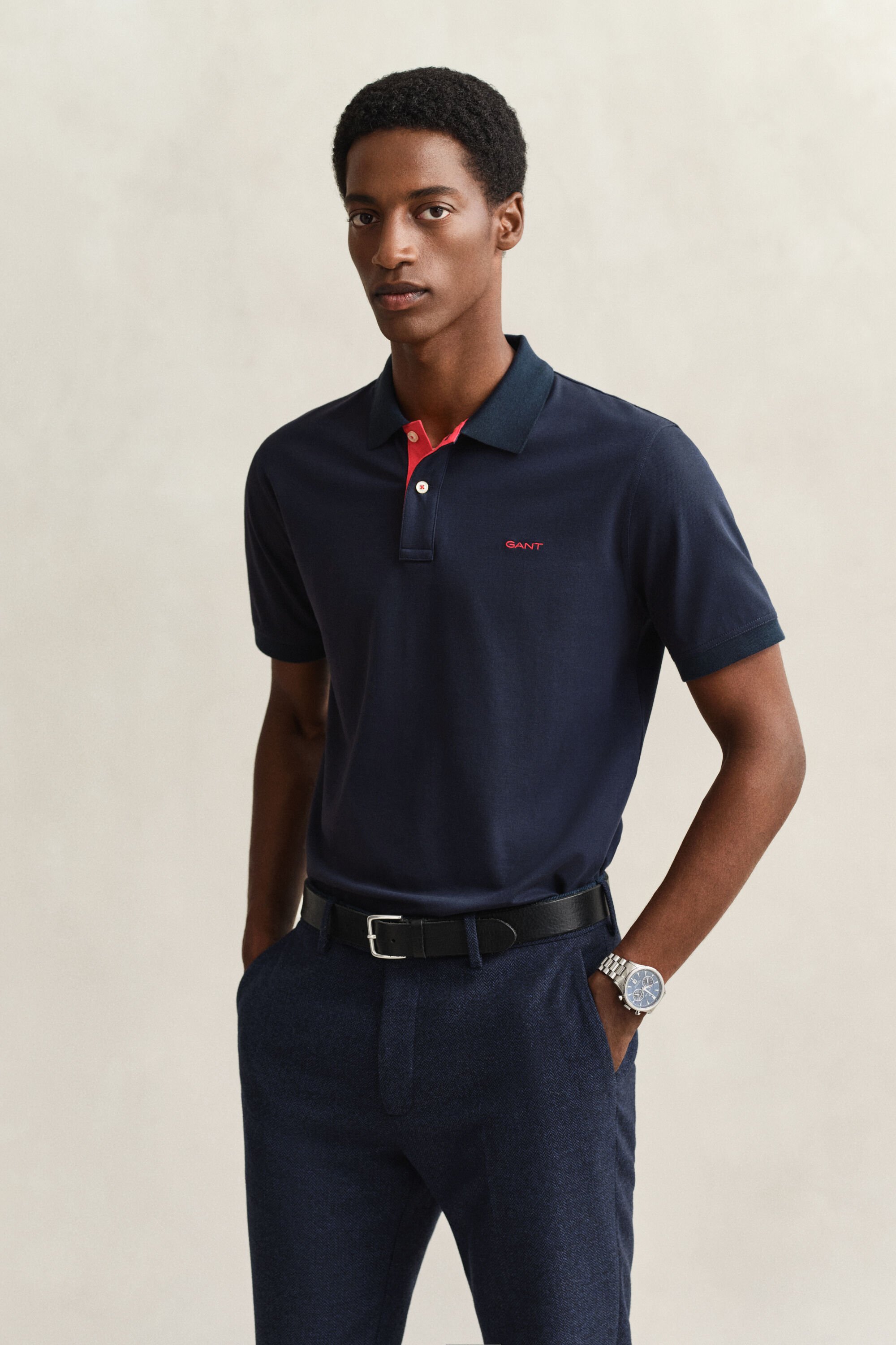 Piqué poloshirt met contrasterend detail