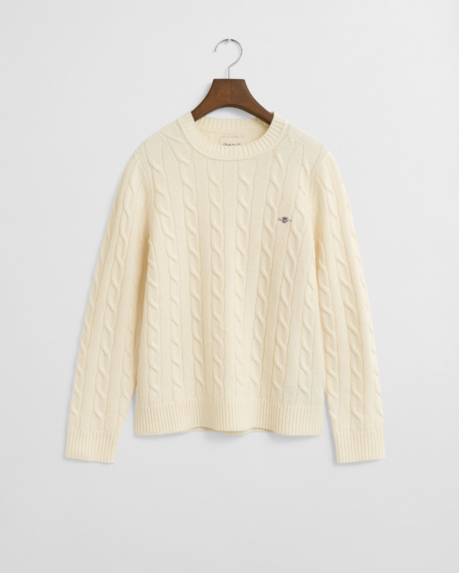 Lamswollen kabeltrui met ronde hals