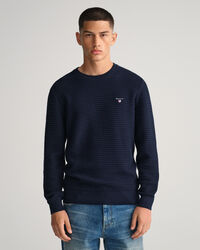 Texture sweater met ronde hals van katoen