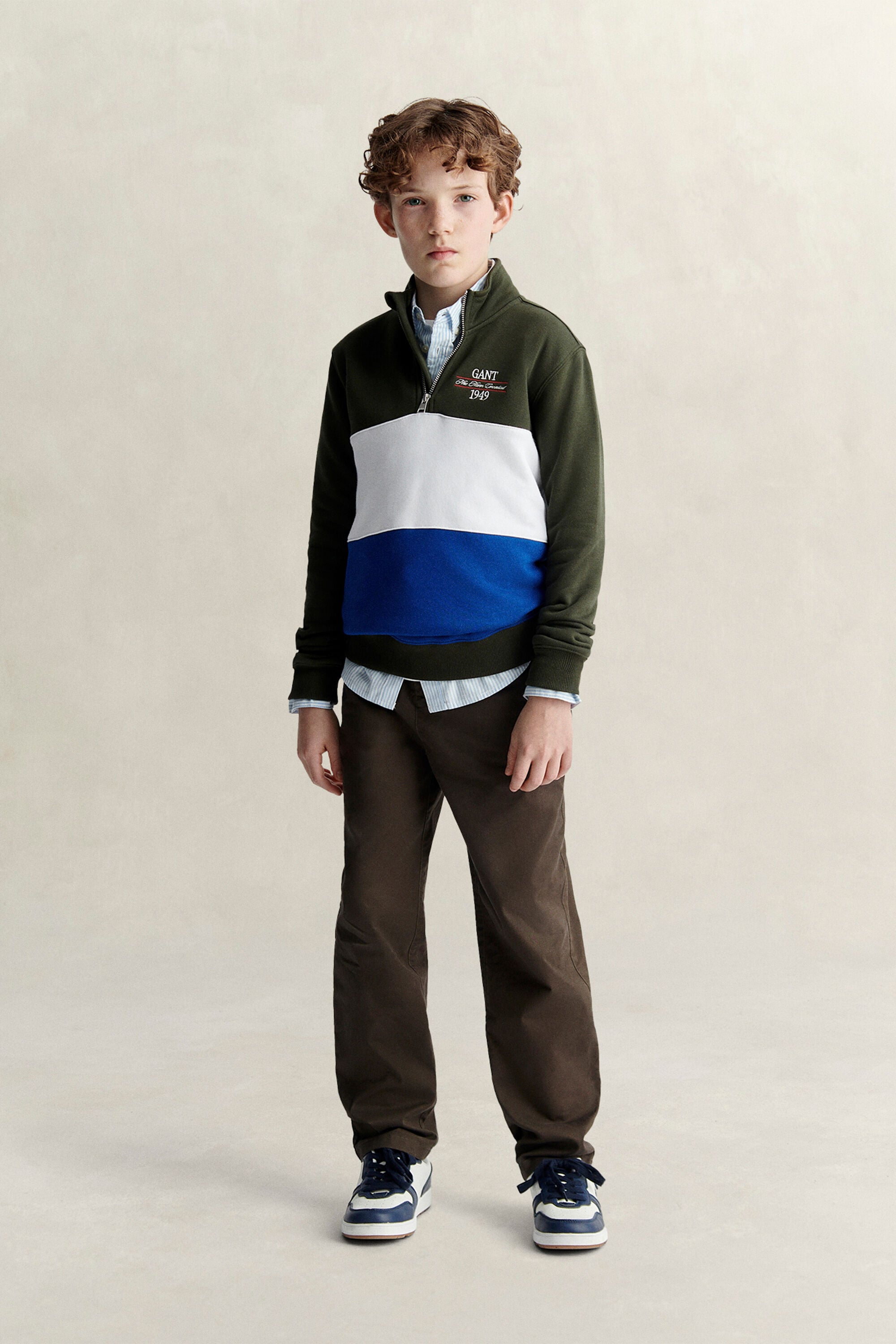 Sweatshirt met korte rits en kleurblokken voor tienerjongens