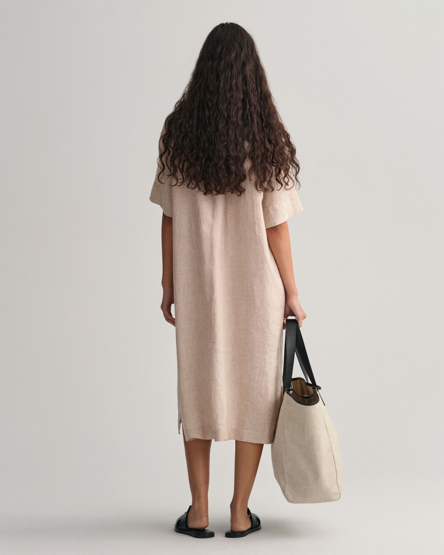 Linnen overhemdjurk met korte mouwen