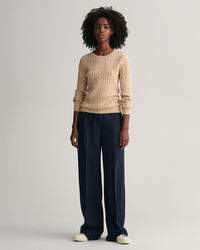 Gebreide kabeltrui met ronde hals van stretchkatoen