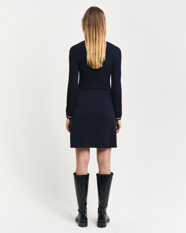 Ribgebreide jurk met contrast