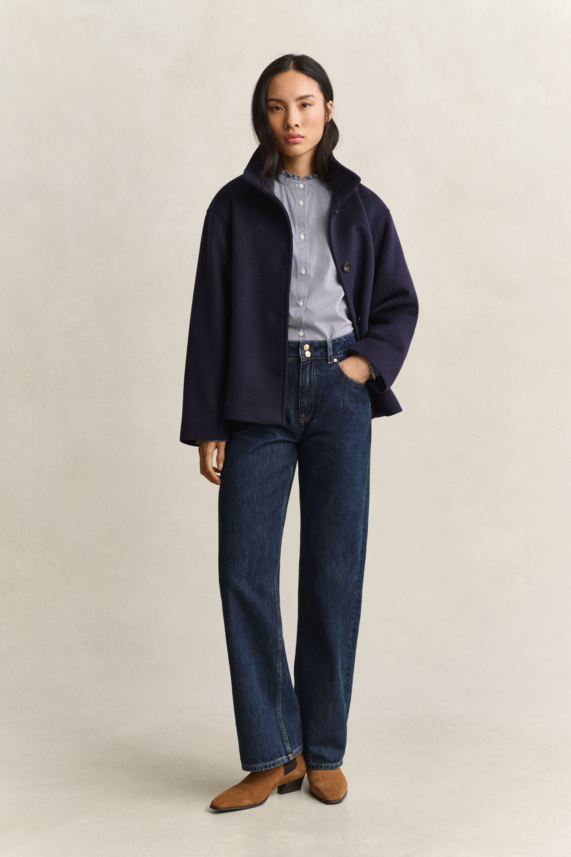 Blouse met ruches langs de kraag