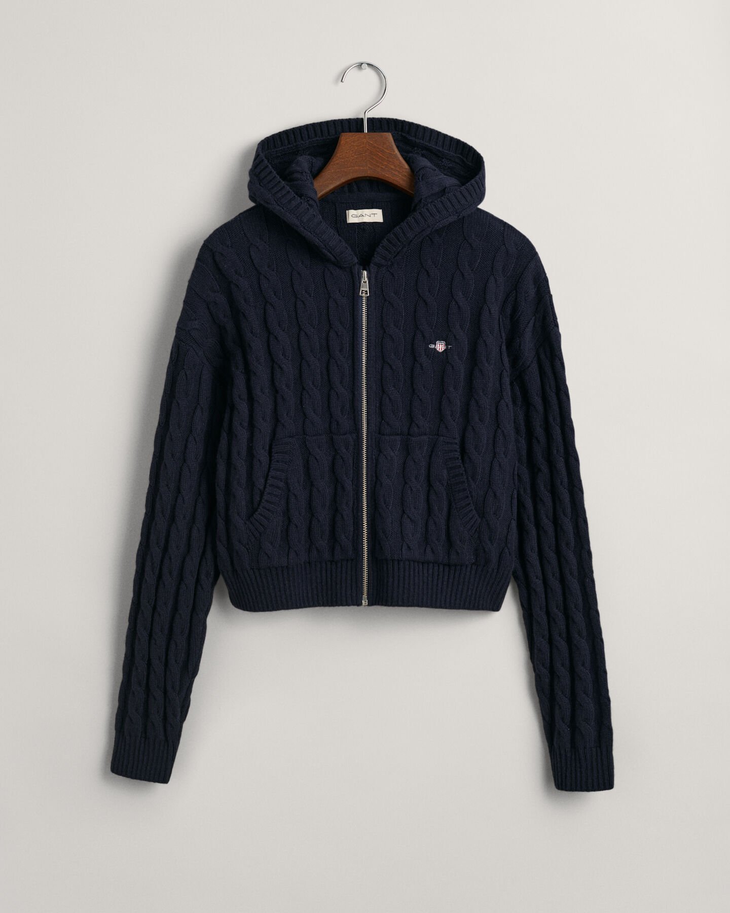 Teen Girls Shield kortere kabelgebreide hoodie met ritssluiting