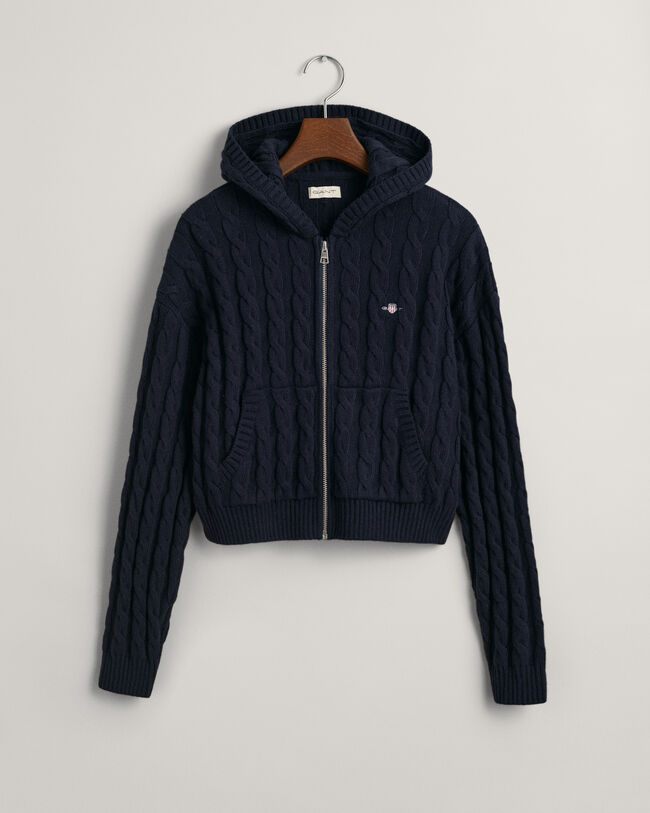 Teen Girls Shield kortere kabelgebreide hoodie met ritssluiting