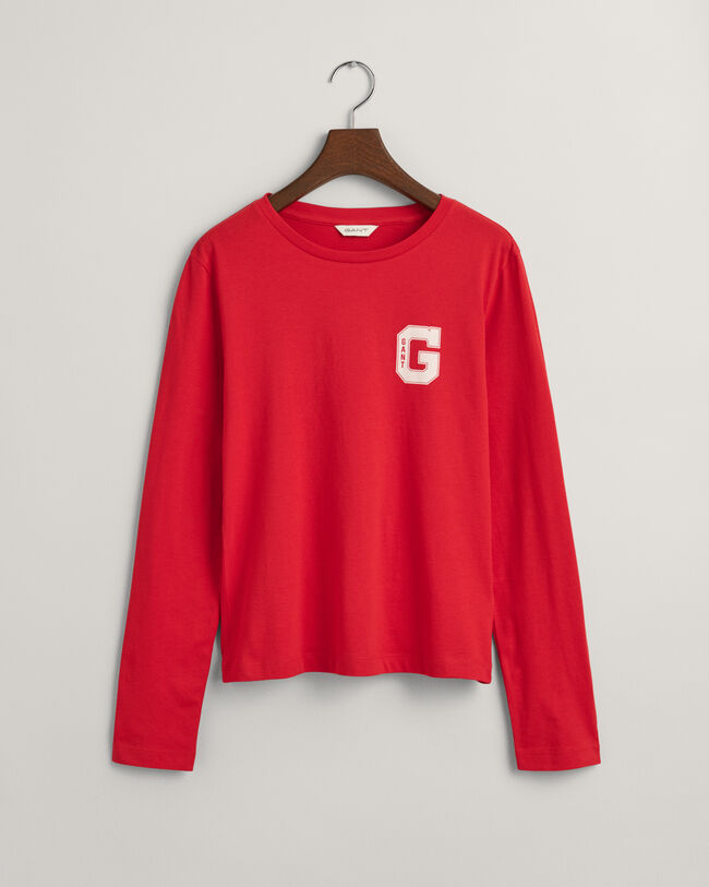 G T-shirt met ronde hals en lange mouwen