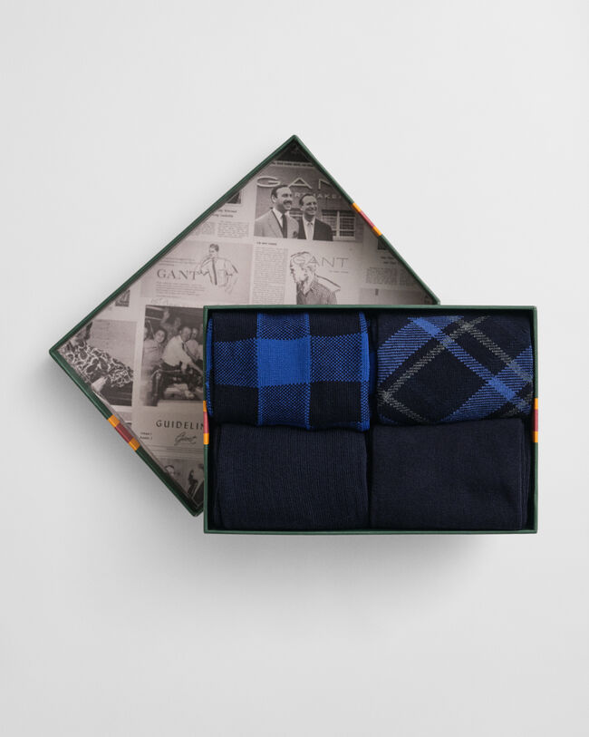 Cadeauset van vier paar geruite en effen sokken