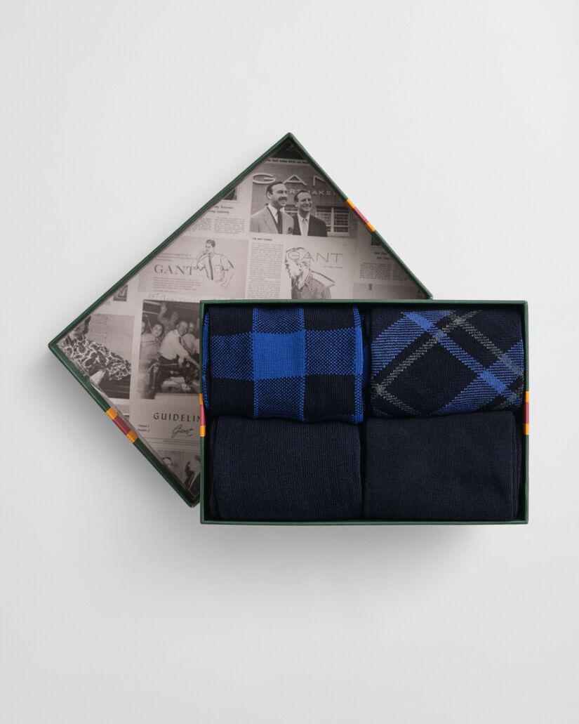 Cadeauset van vier paar geruite en effen sokken