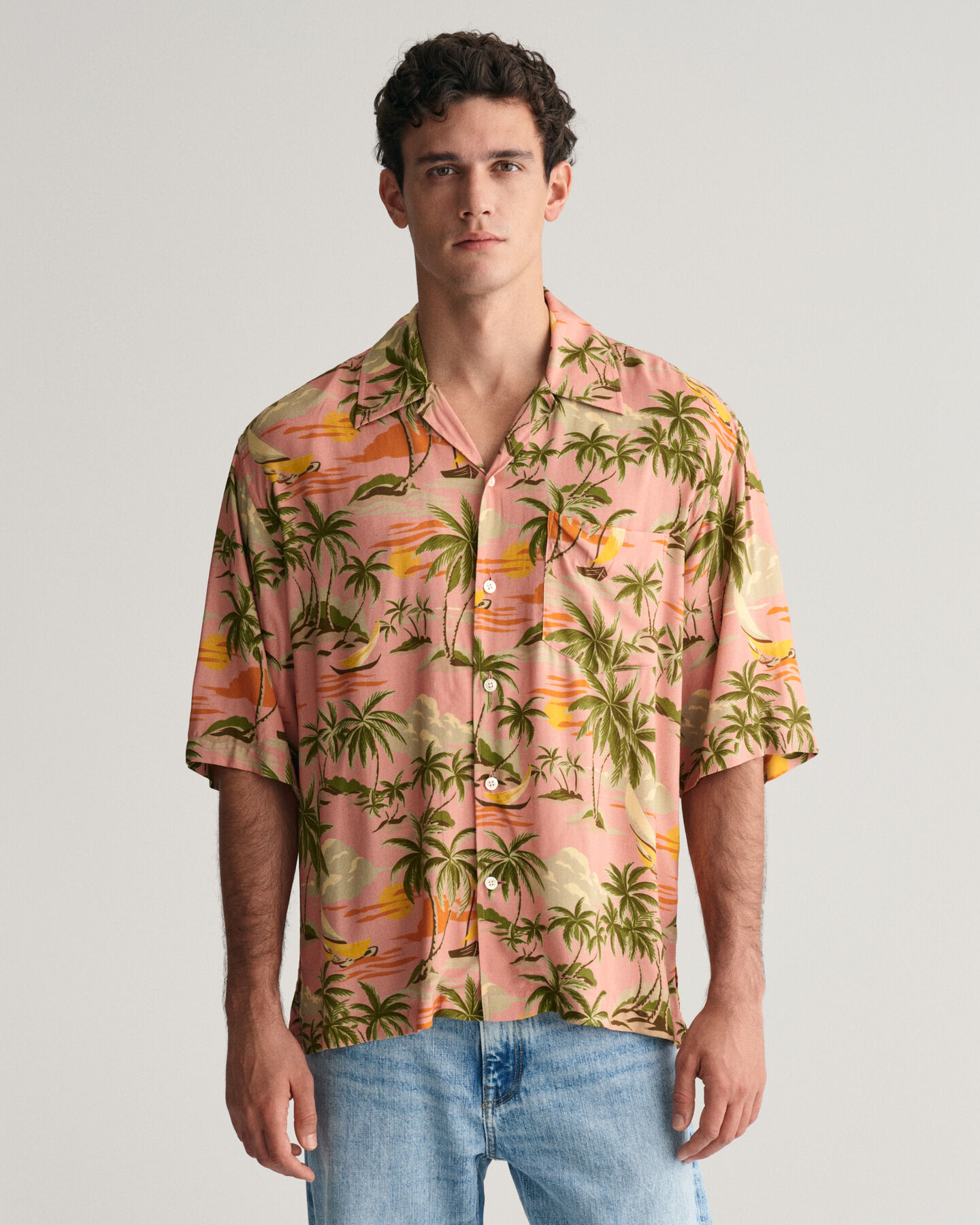 Regular Fit Hawaiian Print overhemd met korte mouwen