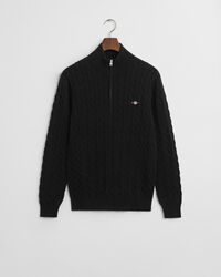 Kabelgebreide trui met korte rit van katoen