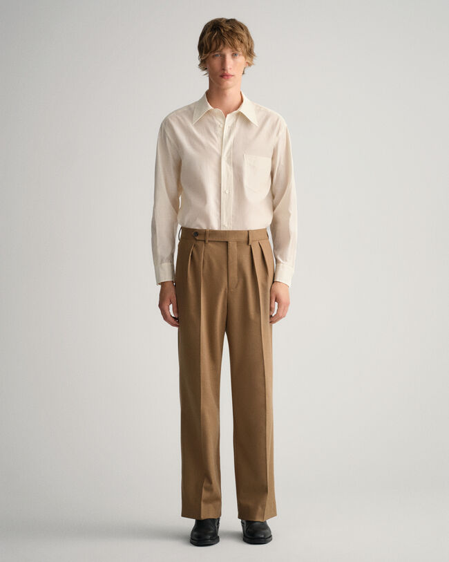 Flanellen kostuumbroek met wijde pijpen