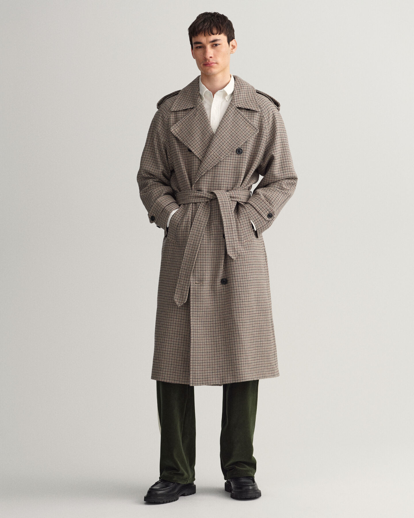 Wollen trenchcoat met pied-de-poule