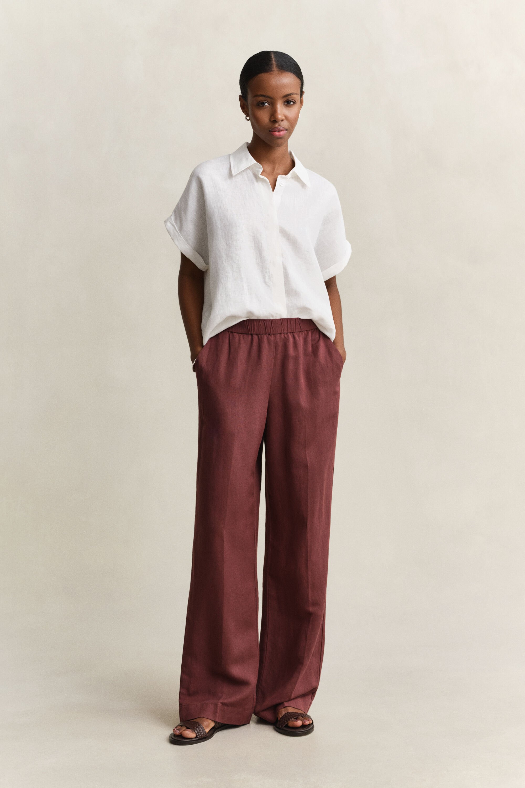 Linnen overoverhemd met kapmouwtjes