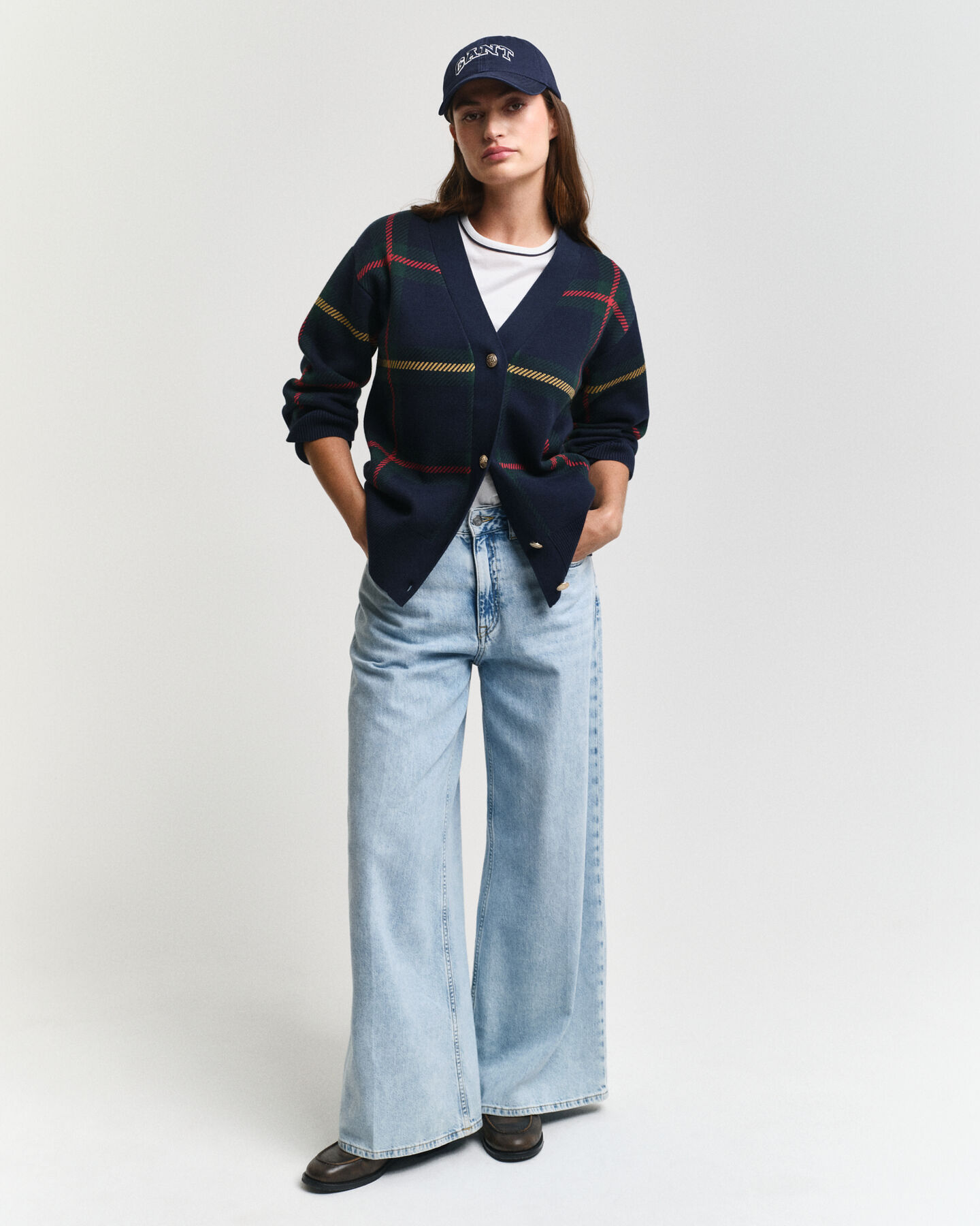 Geruit vest met V-hals