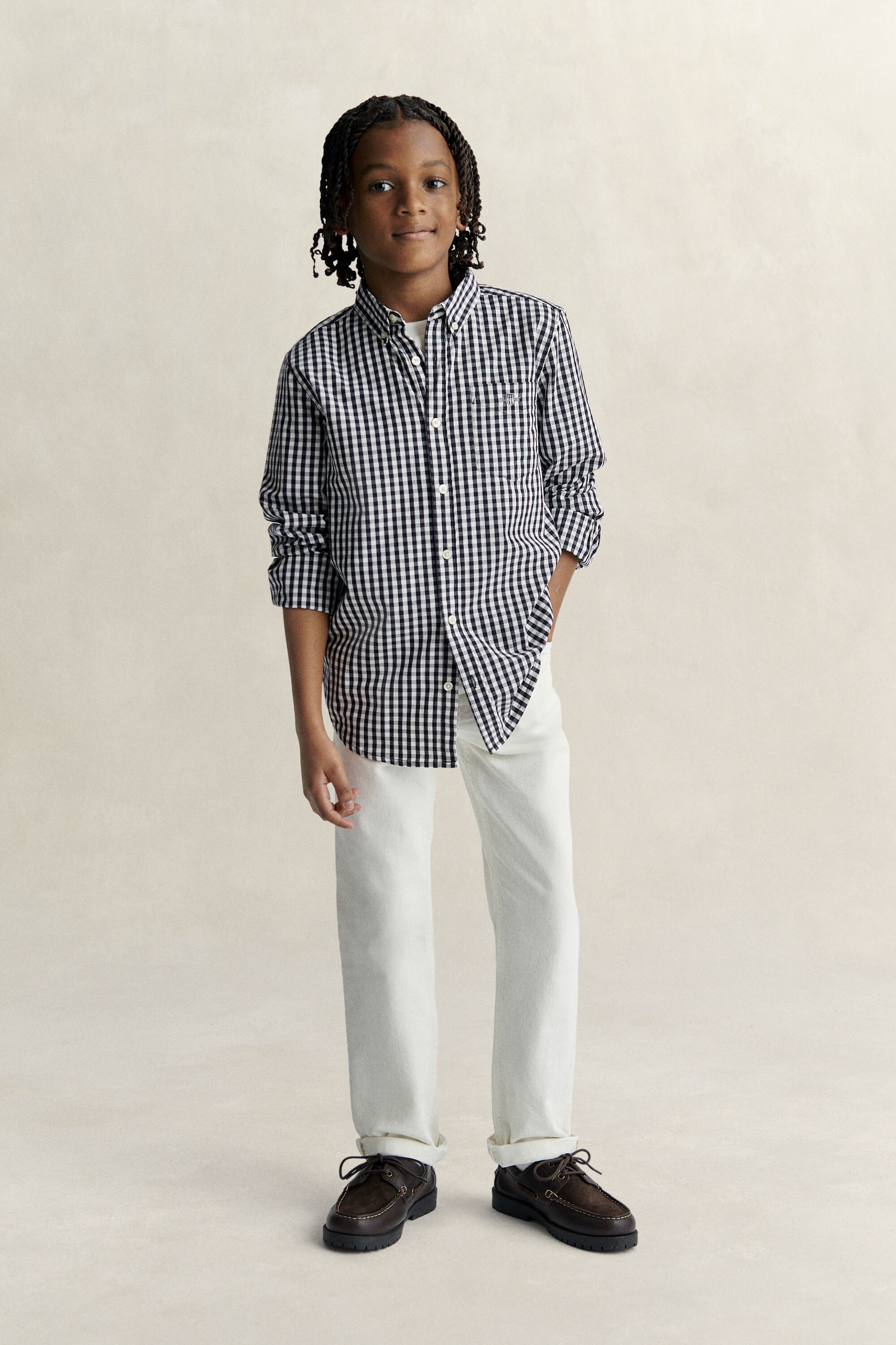 Teen Boys poplin overoverhemd met Gingham-ruitje