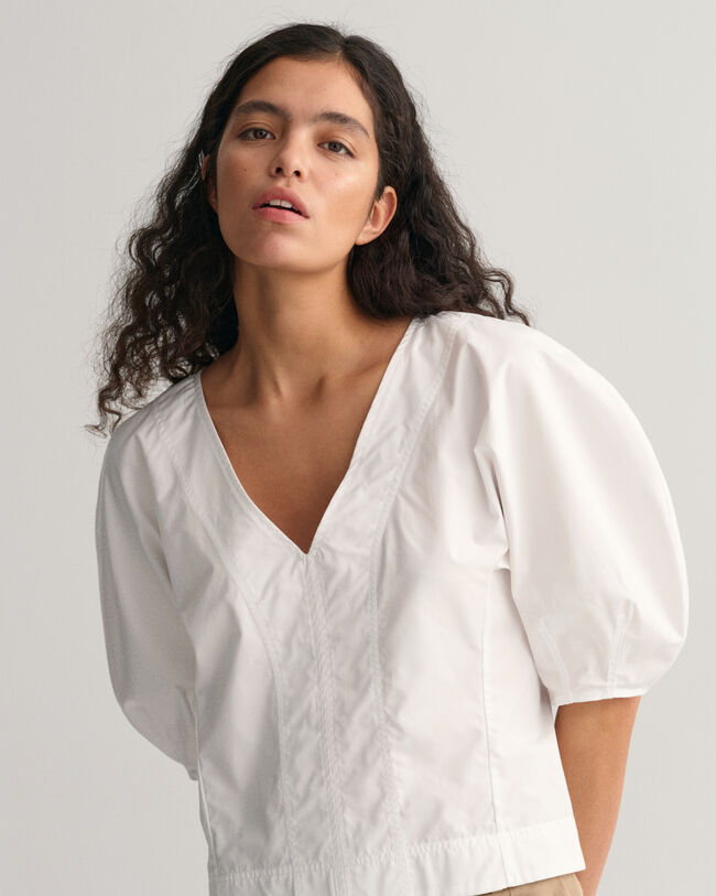 Top met V-hals en ballonmouwen