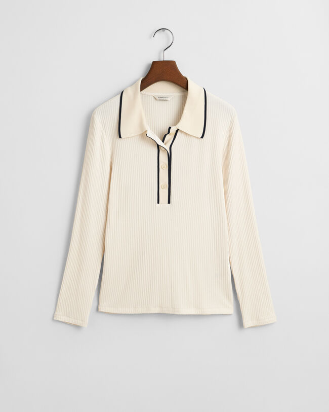 Geribd poloshirt met lange mouwen