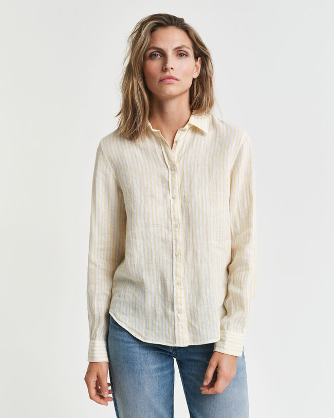 Regular Fit gestreept linnen overhemd