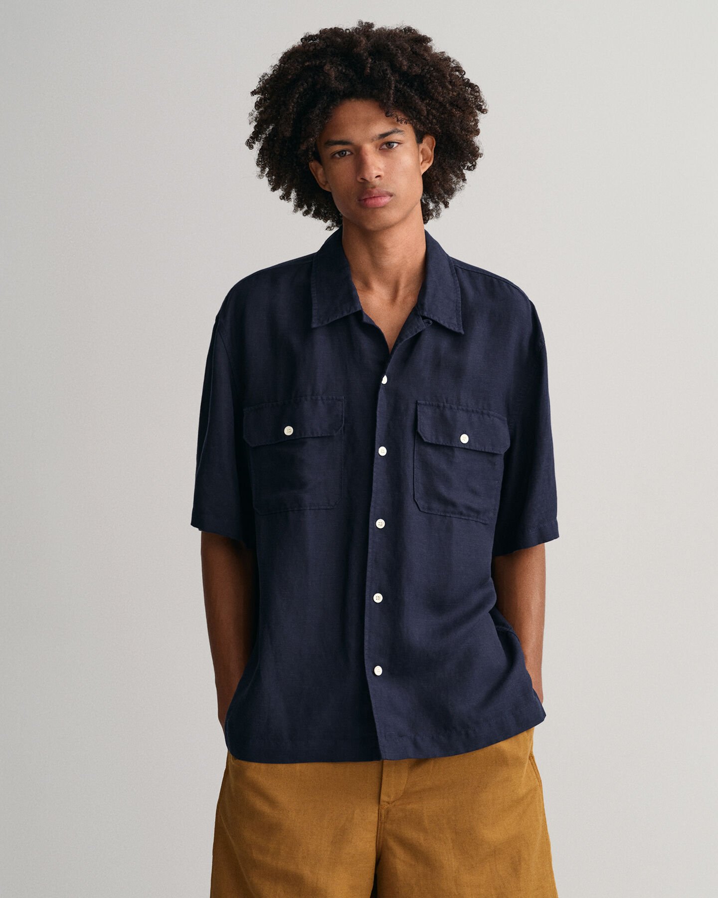 Relaxed Fit overhemd met korte mouwen van linnen en lyocell