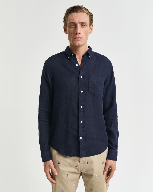 Regular Fit speciaal geverfd linnen overhemd