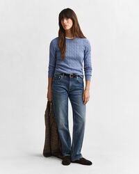 Gebreide kabeltrui met ronde hals van stretchkatoen