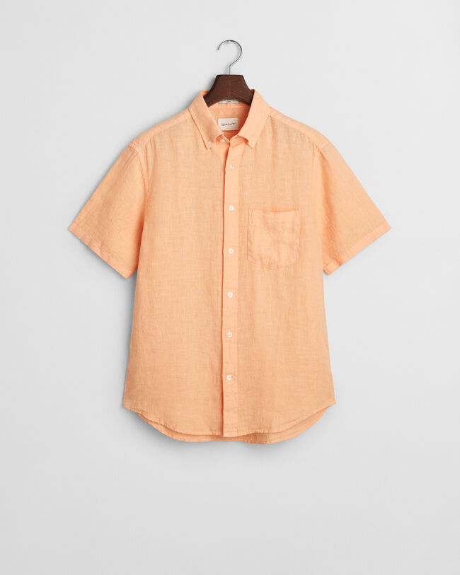 Regular Fit speciaal geverfd linnen overhemd met korte mouwen