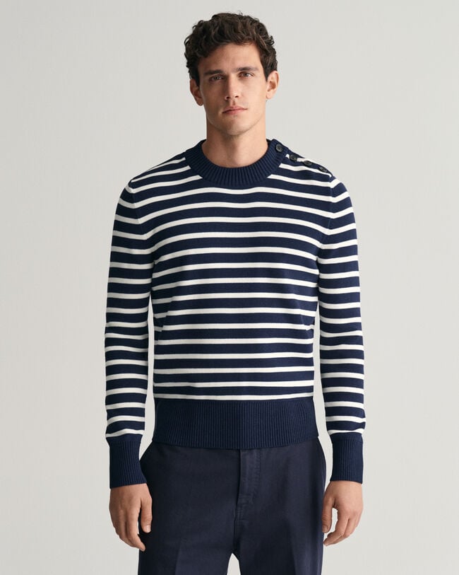 Breton Striped Shiny trui van katoen met ronde hals