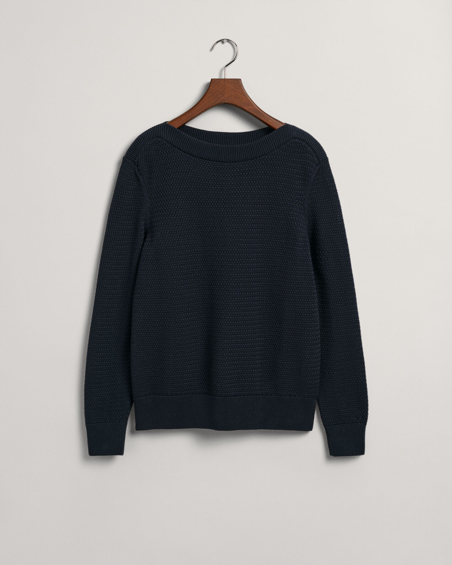 Textured sweater met boothals van katoen