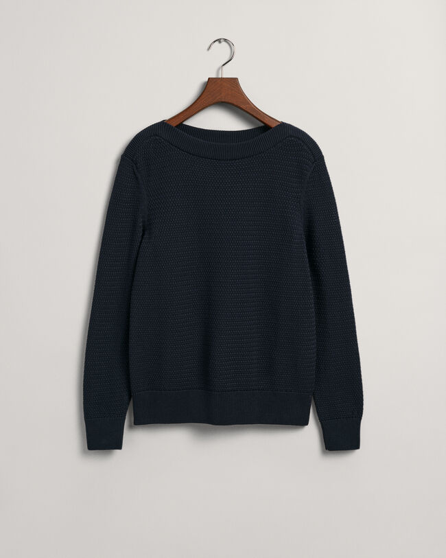 Textured sweater met boothals van katoen