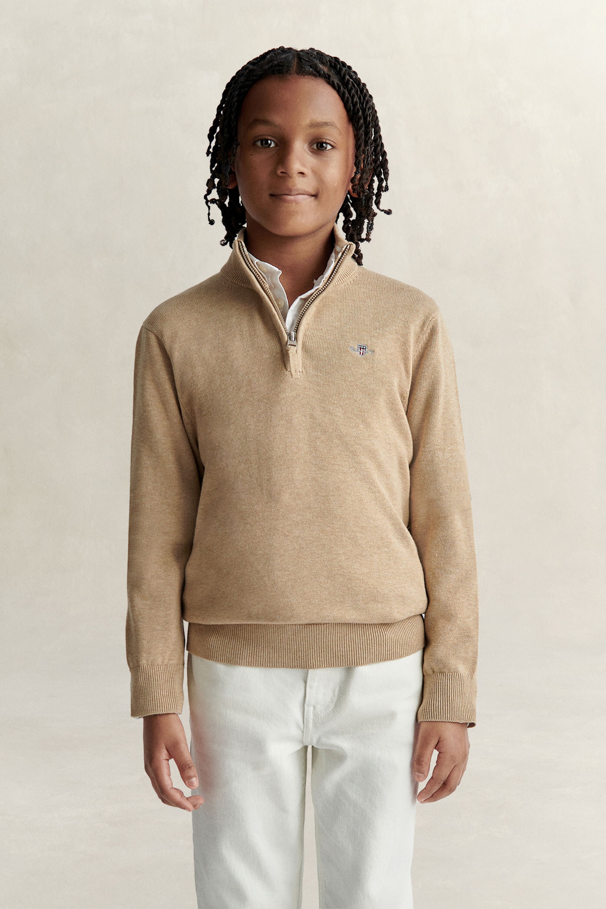 Sweater met korte rits en schild voor tienerjongens