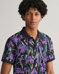 Iris-print piqu&eacute; poloshirt