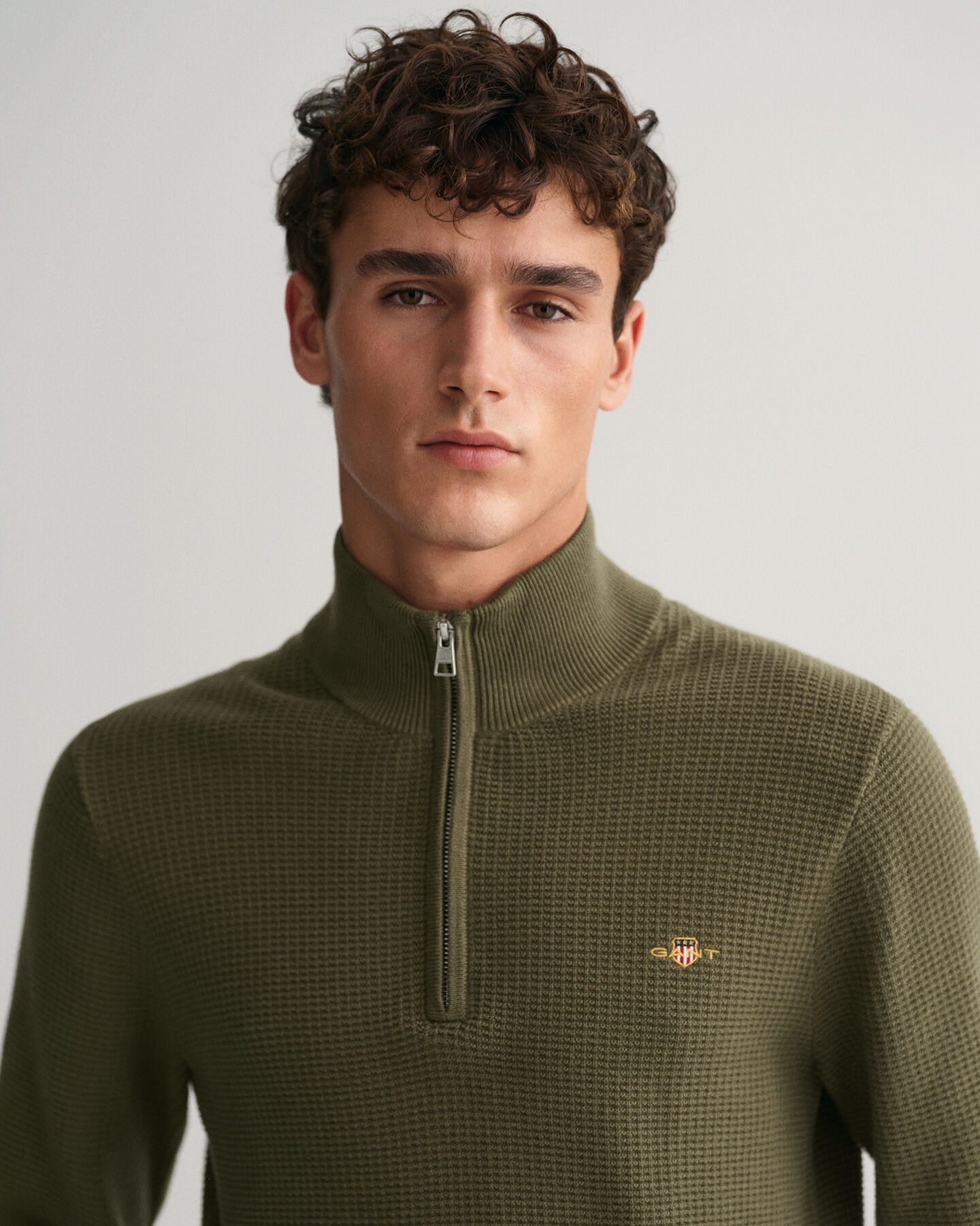 Katoenen Textured sweater met korte rits