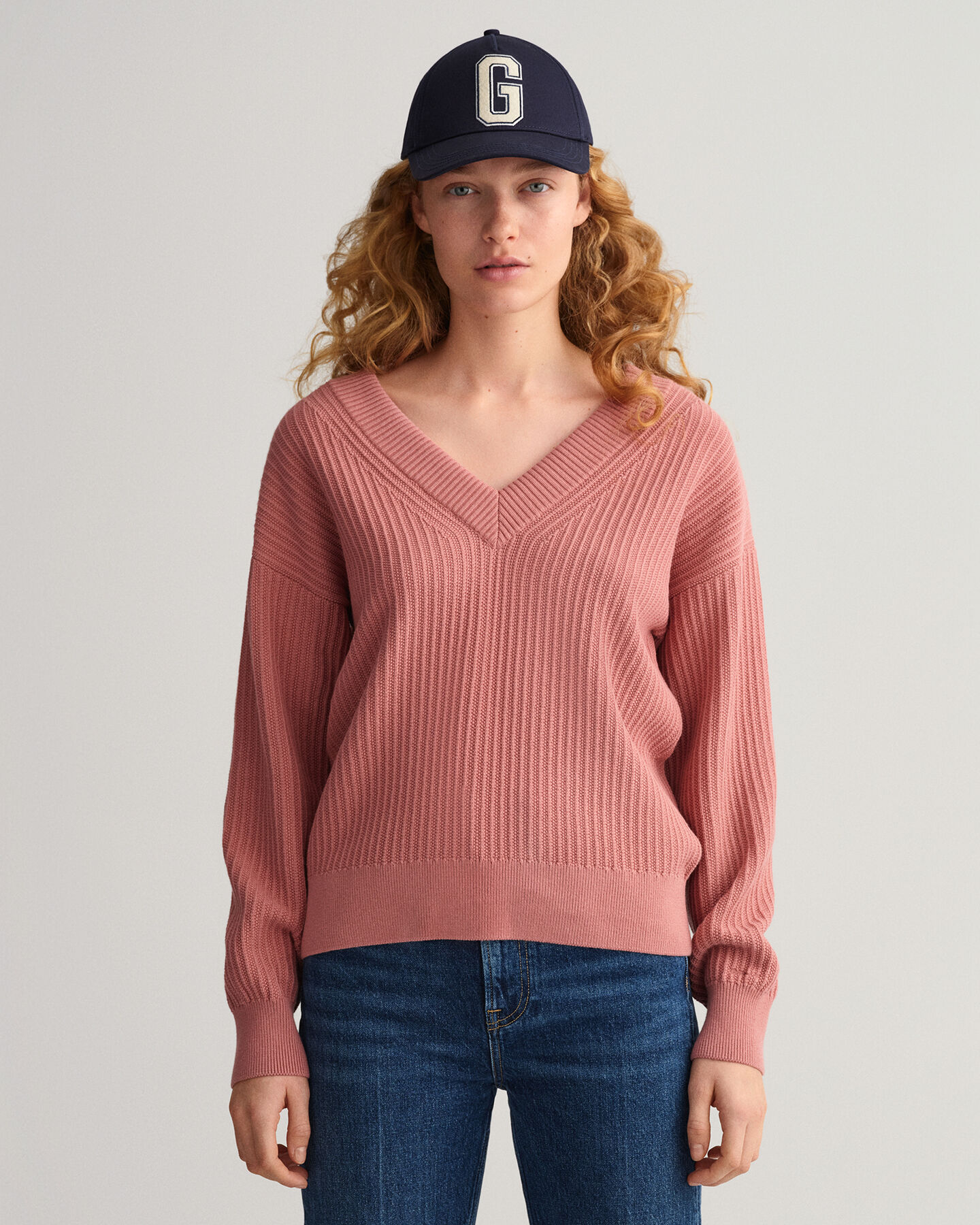 Sweater met V-hals van ribkatoen
