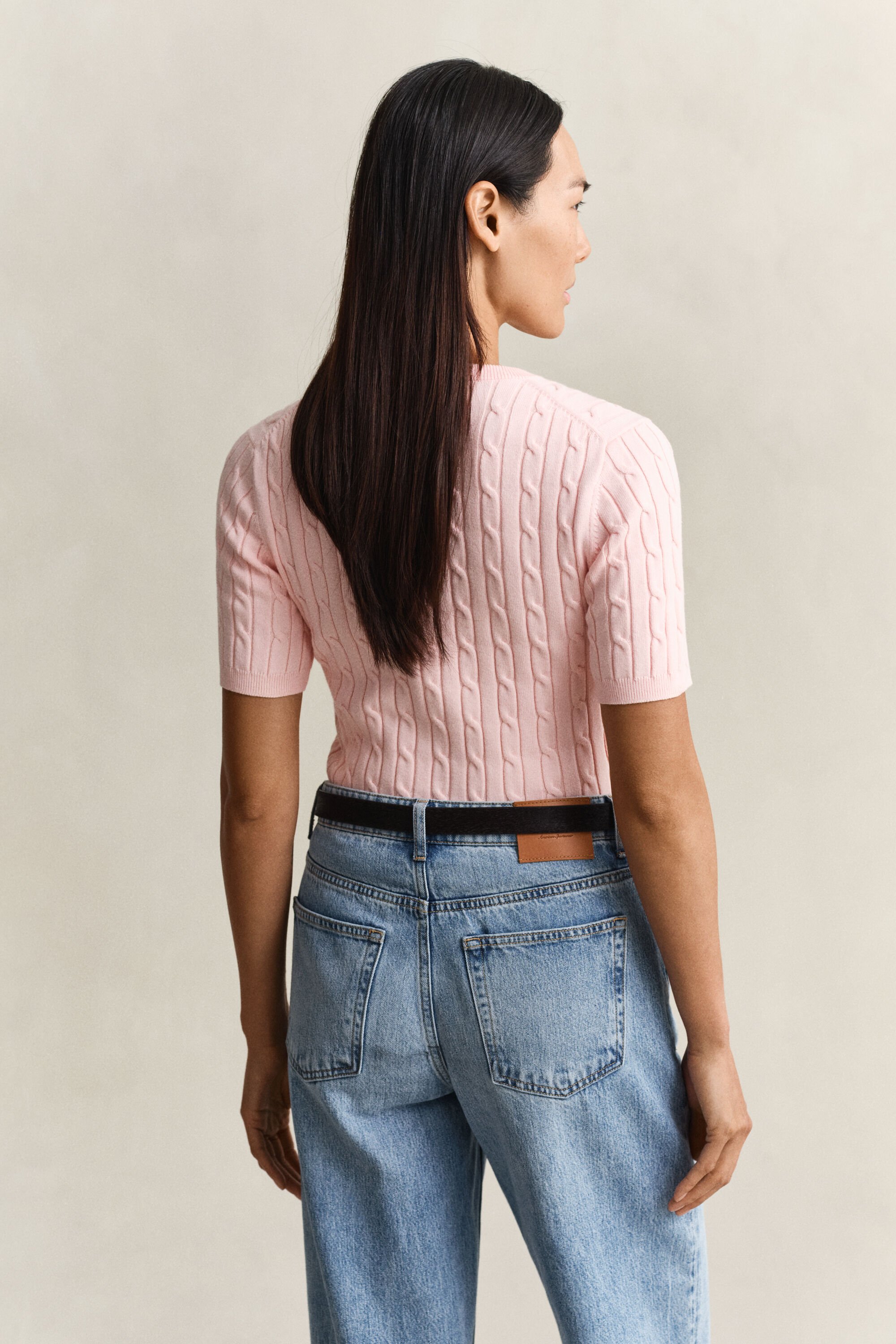 Gebreide kabeltrui met korte mouwen