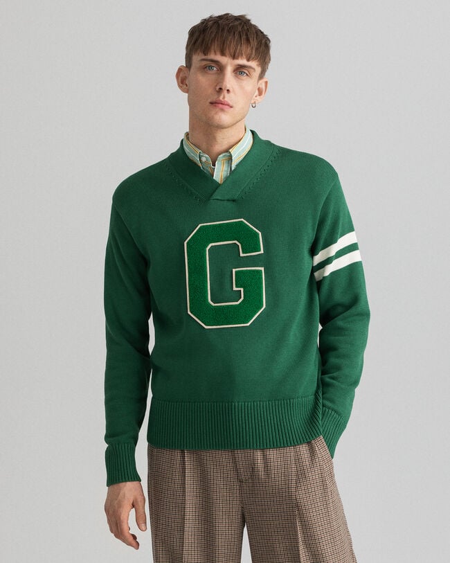 Collegiate sweater met V-hals