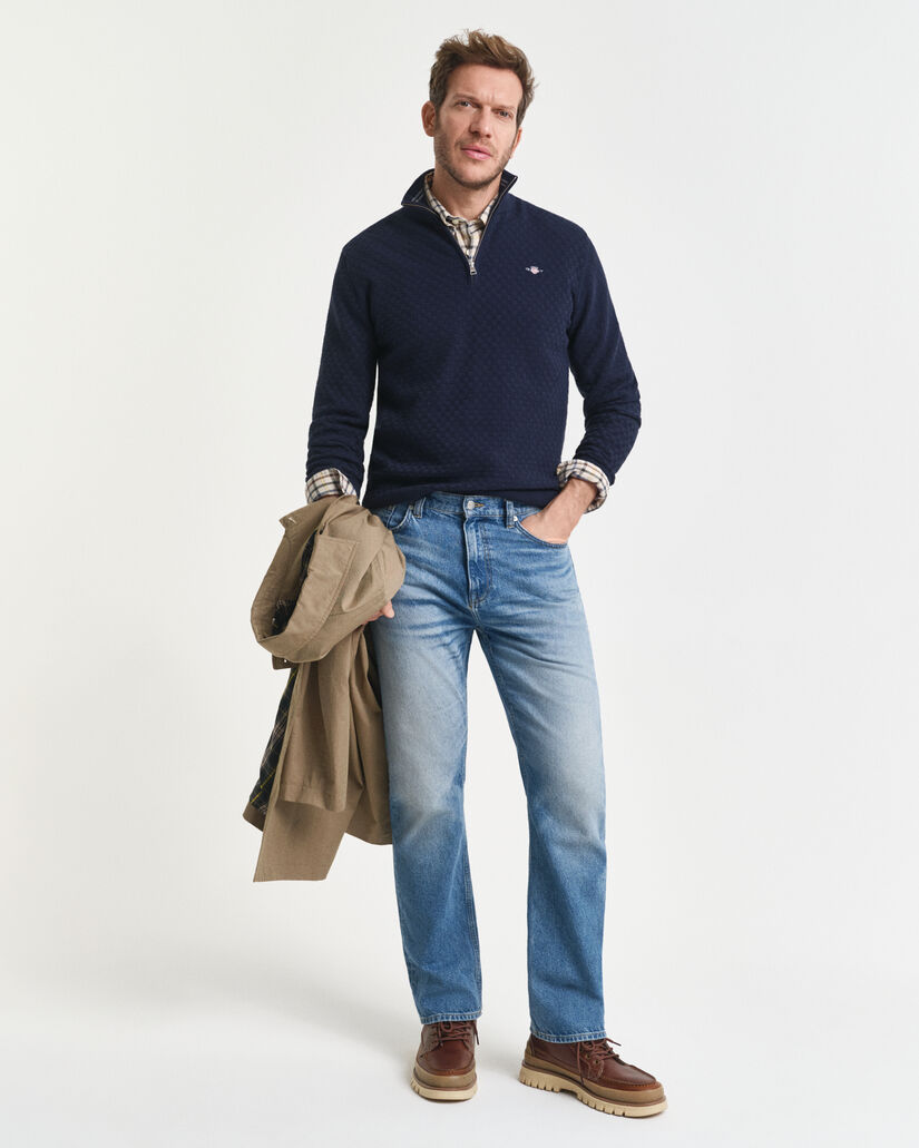 Trui met korte rits en microtextuur