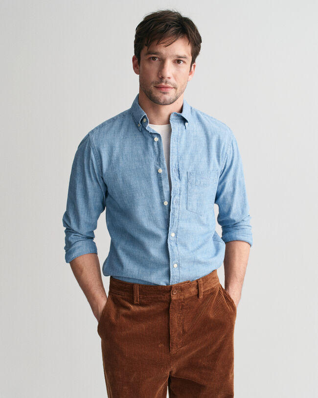 Regular Fit indigo chambray overhemd