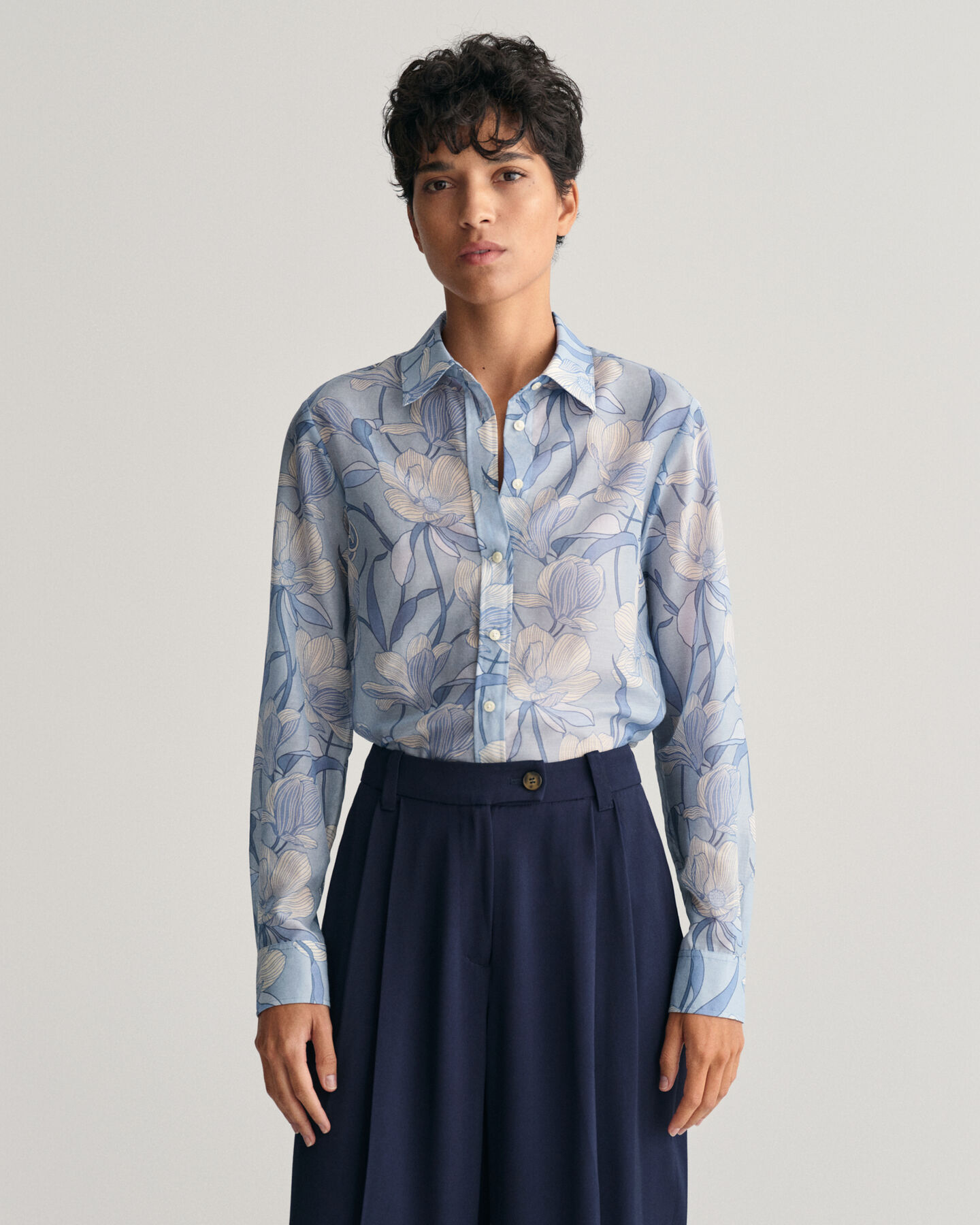 Regular Fit Magnolia Print blouse van katoen en zijde
